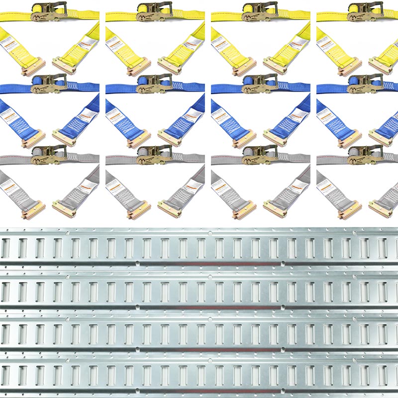 4'lü Paket 5FT Galvanizli Raylar Cırcırlı Kayışlar E -Track Kiti